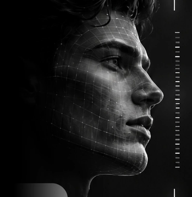 Illustration d'un visage avec maillage facial 3D